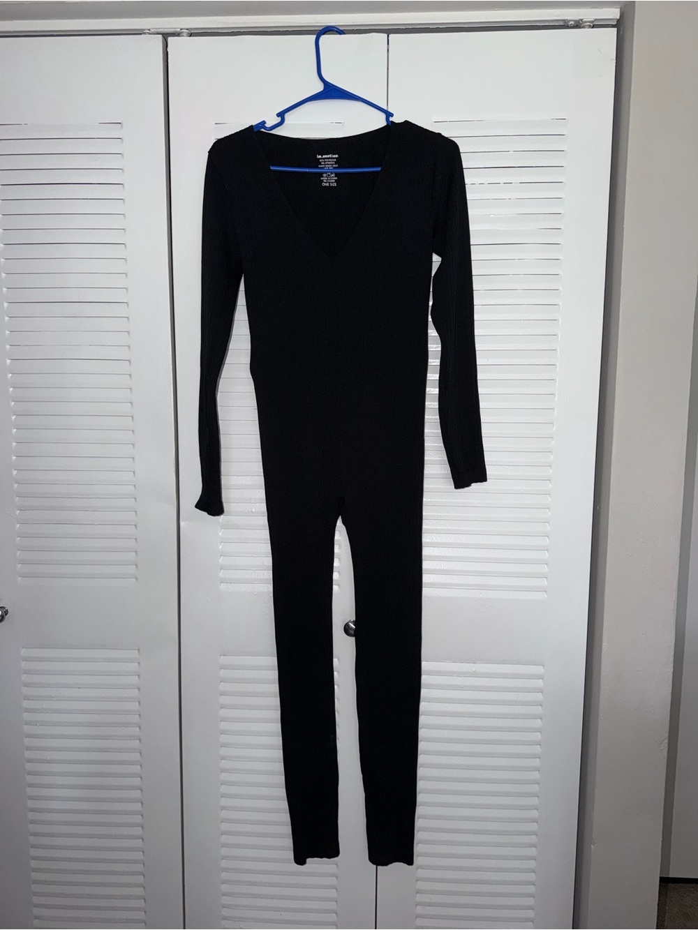 Black Ribbed Long Sleeve Catsuit Jumpsuit One Piece Unitard Clean Girl